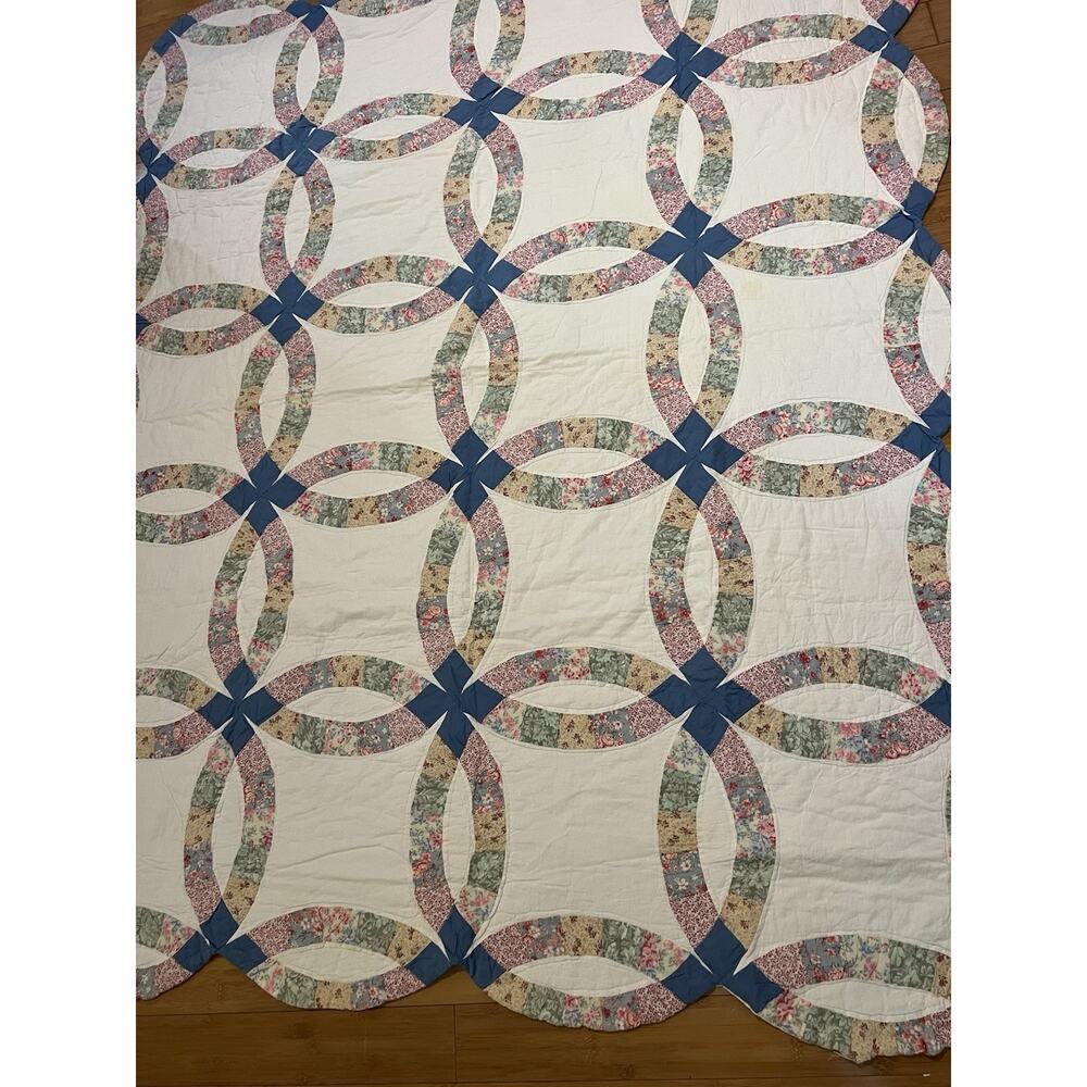 Twin Size Patchwork Wedding Ring 100% Cotton Thin Quilt Multicolor Floral Roses